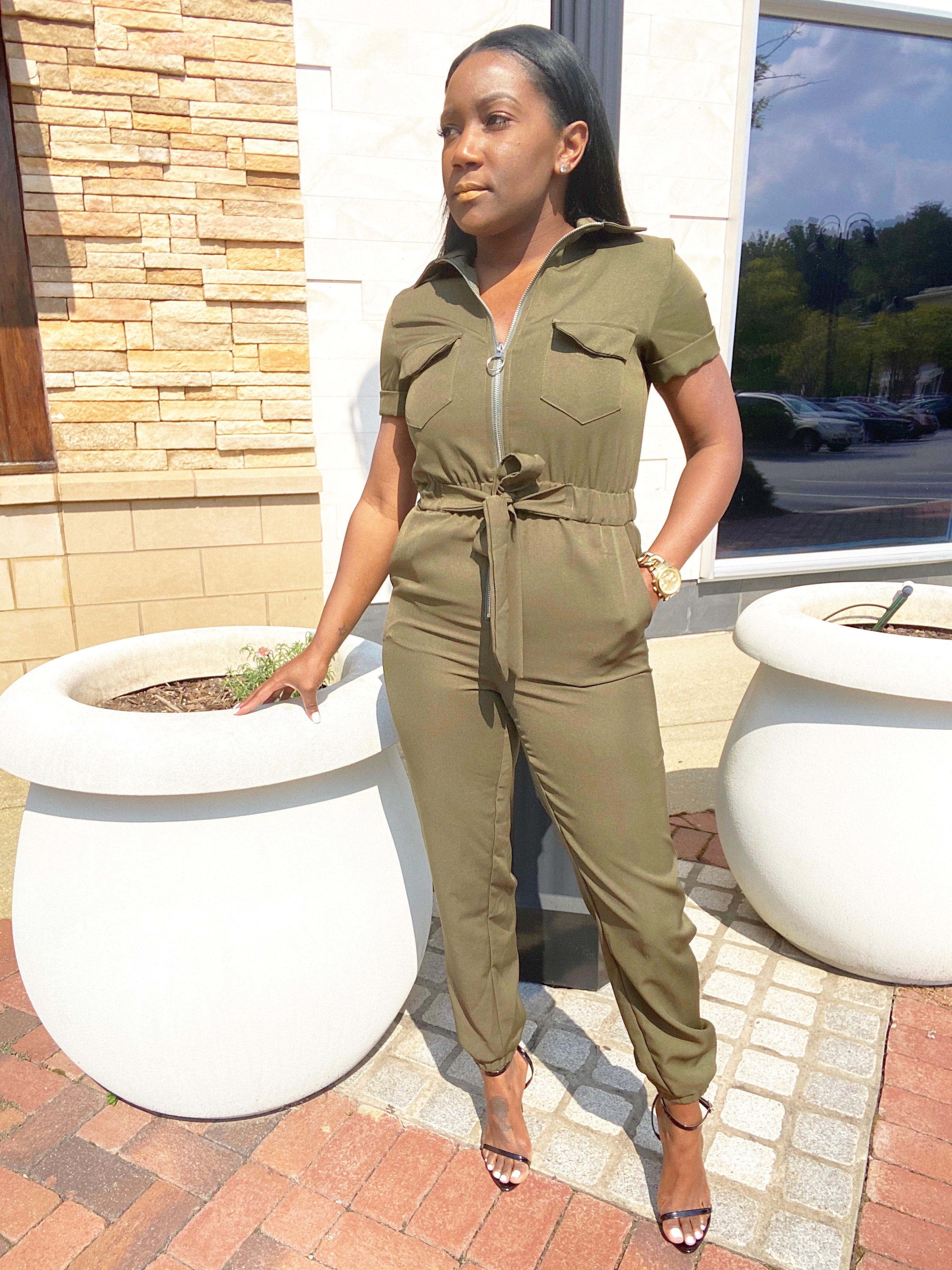 Zip front sale utility jumpsuit